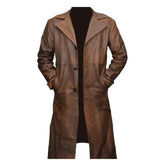 Manteau long en cuir d'agneau marron style trench pour homme Fashion Club